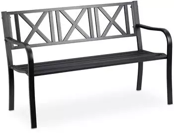 Relaxdays Gartenbank Stahl Schwarz Zweisitzer 127 x 63 x 80,5 cm