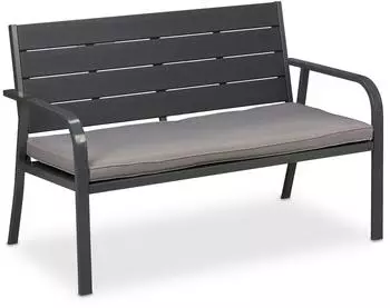 Relaxdays Gartenbank Kunststoff Stahl Grau mit Sitzauflage 78 x 118 x 66 cm