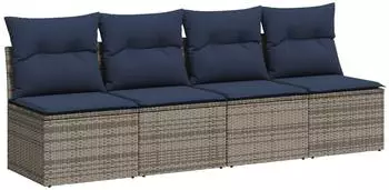 vidaXL Garten-Sofa mit Kissen, Poly-Rattan, Grau, 227x62x69cm (366151)