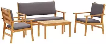 vidaXL Garten-Sofa-Set 4-teilig mit Kissen, Akazien-Massivholz, Braun (3325228)
