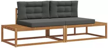 vidaXL Outdoor-Sofagarnitur mit Kissen 2-teilig Natur/Anthrazit (3368125)