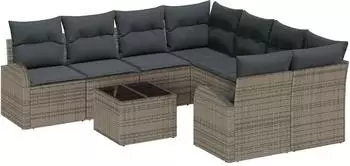 vidaXL Gartensofa-Set 9-teilig Poly-Rattan grau (3345979)
