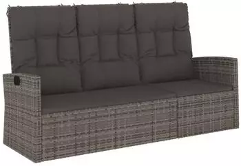 vidaXL Gartenbank mit Liegefunktion & Kissen Polyrattan Grau 173cm (362184)