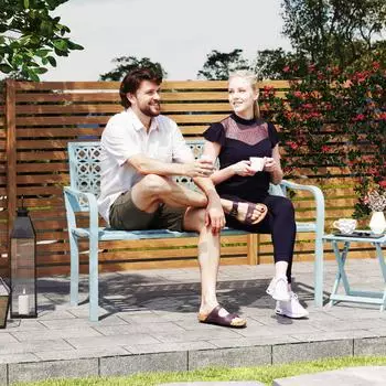 Outsunny Gartenbank Stahl 127 x 63 x 85 cm Blau