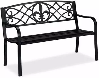 Relaxdays Gartenbank Stahl Gusseisen Schwarz 86 x 127 x 60 cm