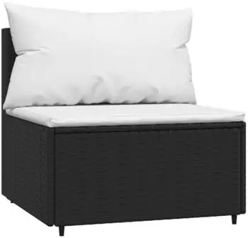 vidaXL Garten-Mittelsofa mit Kissen, Polyrattan Schwarz (319737)