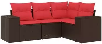vidaXL Gartensofa-Set 4-teilig mit Kissen, braun, Polyrattan (3222513)