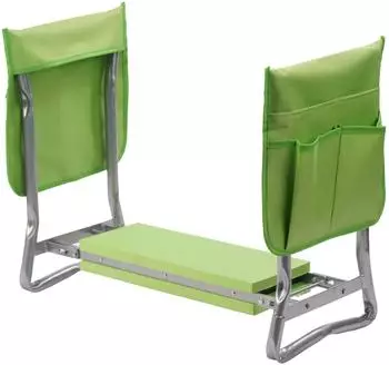 Relaxdays Kniebank Stahl Hellgr&uuml;n mit Taschen 50 x 60 x 27,5 cm