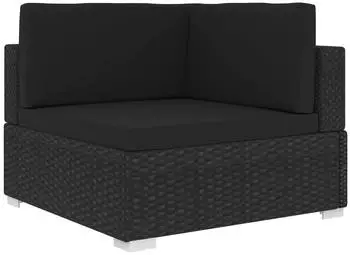 vidaXL Modulares Sofa Eckteil Poly Rattan Schwarz mit Auflagen (46800)