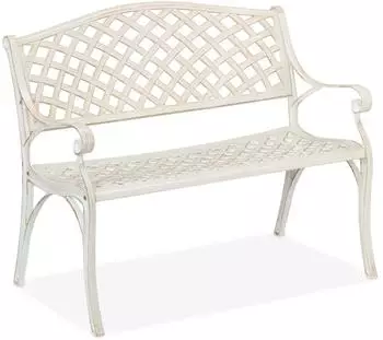 Relaxdays Gartenbank Metall, Antik-Optik, Wei&szlig;/Gold