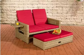 CLP Ancona 2-Sitzer Gartensofa Polyrattan 5mm, natur/rubinrot