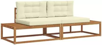 vidaXL Outdoor-Sofagarnitur mit Kissen, 2-teilig, natur und creme (3368123)