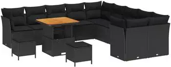 vidaXL Gartensofa-Set mit Kissen, 13-tlg., Poly-Rattan, schwarz (3363489)