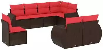 vidaXL Gartensofa-Set 8-teilig mit Kissen, braun, Polyrattan (3221643)