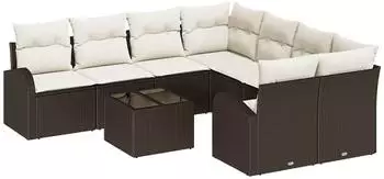 vidaXL Garten-Sofa-Set 9-teilig, braun, Poly-Rattan