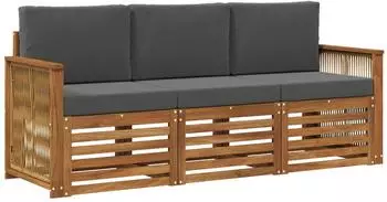 vidaXL Sofagarnitur mit Kissen, 3-tlg., Akazienholz massiv (3383968)