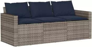 vidaXL Gartensofa 3-Sitzer, grau, Poly Rattan (366347)