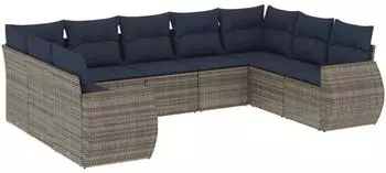 vidaXL Gartensofa-Set 9-teilig mit Kissen, grau, Polyrattan (3221800)
