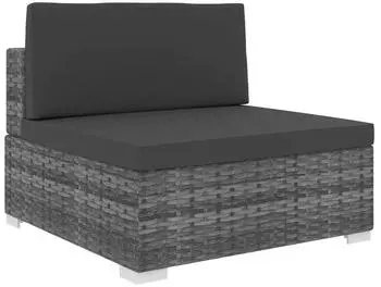vidaXL Modulares Mittelsofa mit Kissen, Polyrattan, grau (48290)