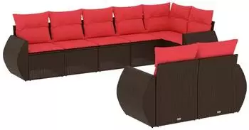 vidaXL Gartensofa-Set 8-teilig mit Kissen, braun, Polyrattan (3221623)