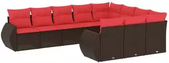 vidaXL Gartensofa-Set 10-teilig mit Kissen, braun, Polyrattan (3221893)