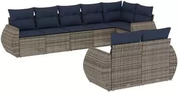 vidaXL Gartensofa-Set 8-teilig mit Kissen, grau, Polyrattan (3221620)