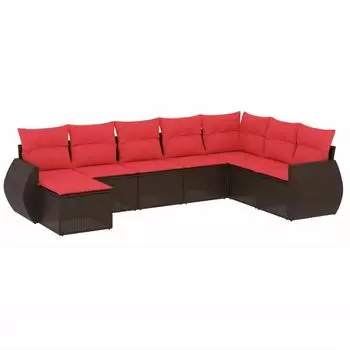 vidaXL Gartensofa-Set 8-teilig mit Kissen, braun, Polyrattan (3221763)