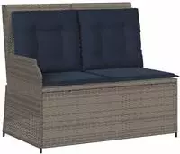 vidaXL Gartenbank mit Liegefunktion und Kissen Grau Polyrattan