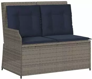 vidaXL Gartenbank mit Liegefunktion und Kissen, Polyrattan, grau (368953)