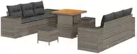 vidaXL Gartensofa-set mit Kissen Grau 221 x 204 x 85 cm Poly Rattan