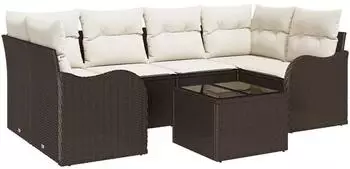vidaXL Garten-Sofa-Set 7-teilig, Poly-Rattan, braun (3345598)