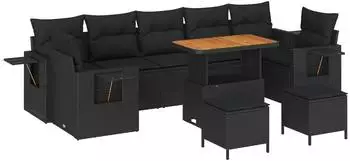 vidaXL Gartensofa-Set mit Kissen, Poly-Rattan, schwarz (3363679)