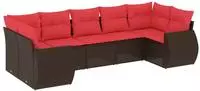 vidaXL 7-teiliges Gartensofa-Set mit Kissen, braun, Polyrattan