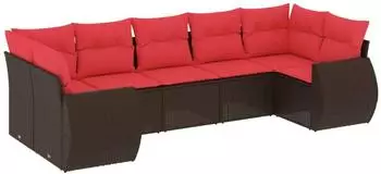 vidaXL Gartensofa-Set 7-teilig mit Kissen, braun, Polyrattan (3221793)