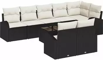 vidaXL 8-teiliges Garten-Sofa-Set Poly-Rattan, schwarz/creme (3346097)