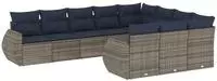 vidaXL 10-teiliges Gartensofa-Set mit Kissen, grau, Polyrattan