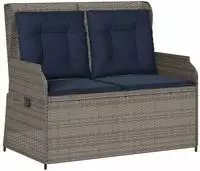 vidaXL Gartenbank mit Liegefunktion und Kissen Grau Polyrattan