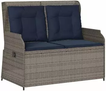 vidaXL Gartenbank mit Liegefunktion und Kissen, Polyrattan, grau (368962)