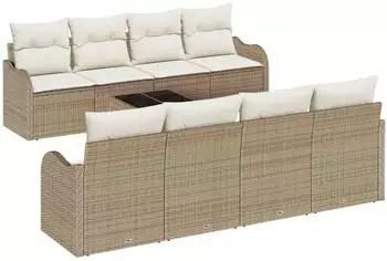 vidaXL Gartensofa-Set 9-teilig, Poly-Rattan, beige