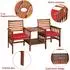 Costway Gartenbank mit Tisch, 2-Sitzer, Akazienholz, rot, mit Kissen & Schirmloch, 165x65x88cm (AB92827DQ)