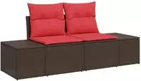 vidaXL Garten-Sofa mit Kissen 184 x 62 x 69 cm Poly-Rattan
