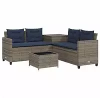 vidaXL Gartensofa mit Tisch und Kissen L-f&ouml;rmig Grau Polyrattan
