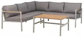 Brafab Cap Ecksofa 5-Sitzer, Aluminium, hellgrau/grau, inkl. Couchtisch & Kissen (214x214cm)
