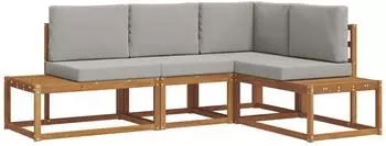 vidaXL Outdoor-Sofagarnitur mit Kissen, 4-tlg., natur/hellgrau (3366949)