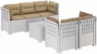 vidaXL 5-Sitzer Gartensofa mit Kissen Rattan-Look PP Wei&szlig;