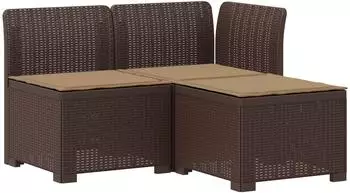 vidaXL Gartensofa 3-Sitzer mit Kissen, Rattan-Look PP, braun (8011894)