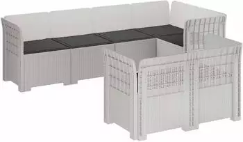 vidaXL Gartensofa 7-Sitzer mit Kissen, Rattan-Look PP, wei&szlig; (3444151)