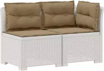 vidaXL 2-Sitzer Garten-Sofa mit Kissen, Rattan-Look PP, weiß (8011950)