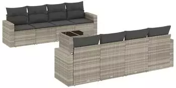 vidaXL Garten-Sofagarnitur 9-tlg. mit Kissen, hellgrau, Poly Rattan (3251089)