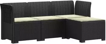 vidaXL 4-Sitzer Garten-Sofa mit Kissen, Rattan-Look PP, anthrazit (3443926)